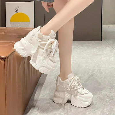 Women Walking Sneakers Autumn Lace-up High Platform Chunky Shoes