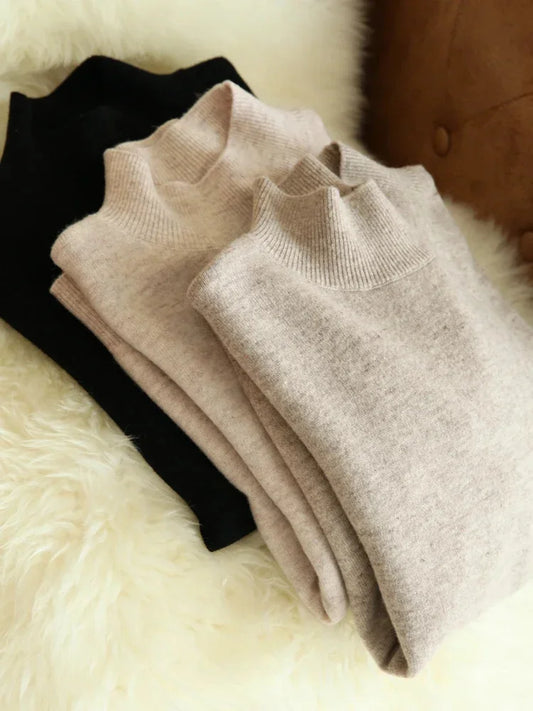 Autumn Winter chic Bottom Sweaters Women Fashion Turtleneck Pullover