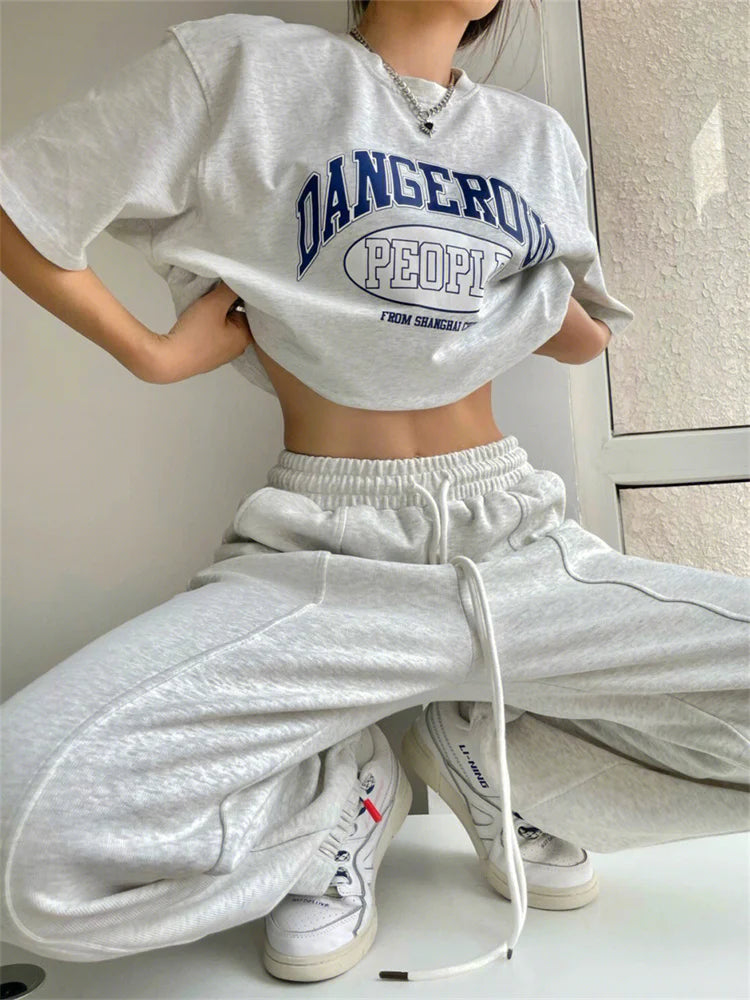 Korean Fashion Joggers Sweatpants Women Harajuku Hip Hop Gray Wide Leg