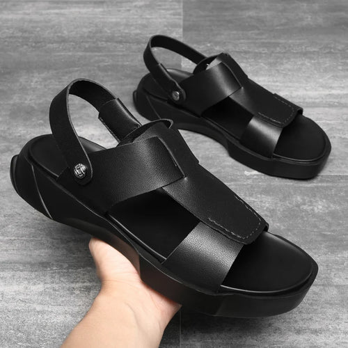 New White Black Cow Spilt Leather Men Sandals Platform Summer Roam Men