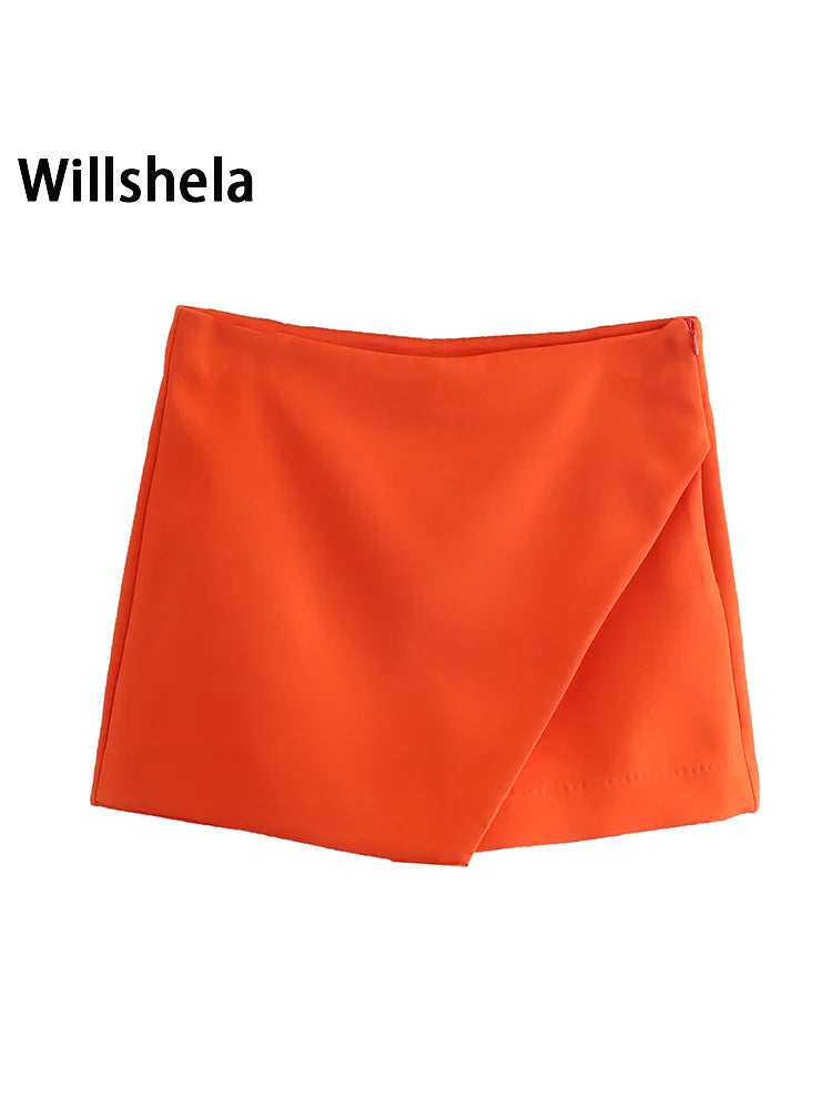 Willshela Women Fashion Asymmetrical Shorts Skirts High Waist Back