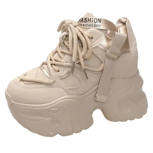 Women Walking Sneakers Autumn Lace-up High Platform Chunky Shoes