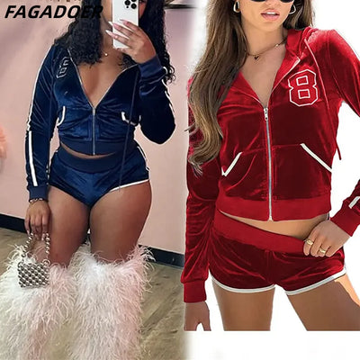 FAGADOER Autumn Casual 2 Piece Sets Outfit Women Zipper Long Sleeve