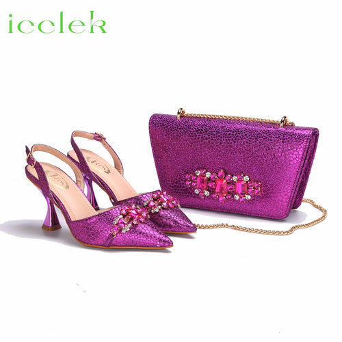 New Arrivals Special Design Pink Color African Women Shoes and Bag Set