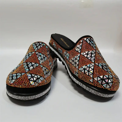 2024 New Women's Rhinestone Slippers, Mid-heel Women's Casual Shoes,