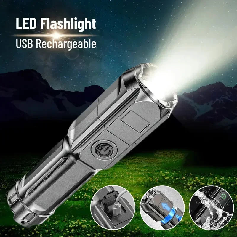 Powerful LED Flashlight Telescopic Zoom Tactical Torch USB Charging