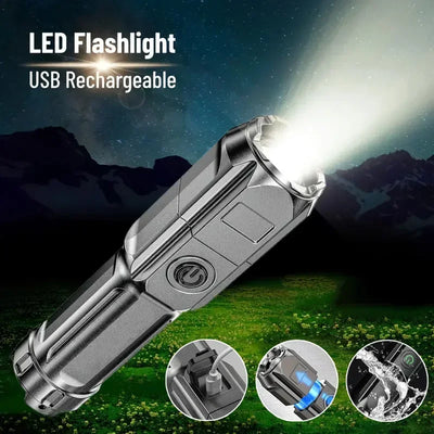 Powerful LED Flashlight Telescopic Zoom Tactical Torch USB Charging