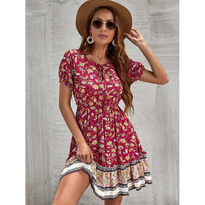 Casual V-neck Tether Positioning Printing Short-sleeved Women