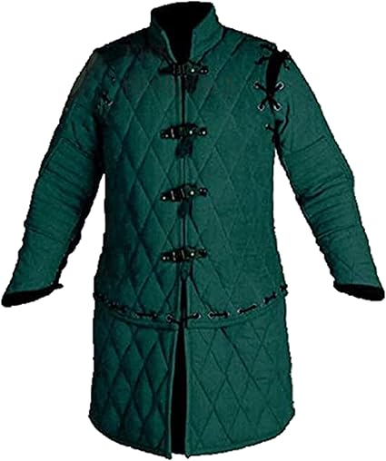 Green Thick Padded Gambeson Coat Aketon Jacket (Size-Small)