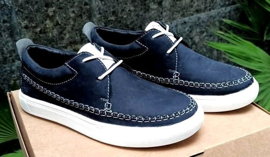 Nubuck Leather Classic Sneakers For Men (Size-UK9)(Color-BLUE)