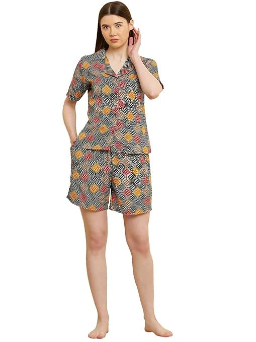 Women Night Suit Set Blue Printed (Size-3XL) (Color-MULTICOLOR)