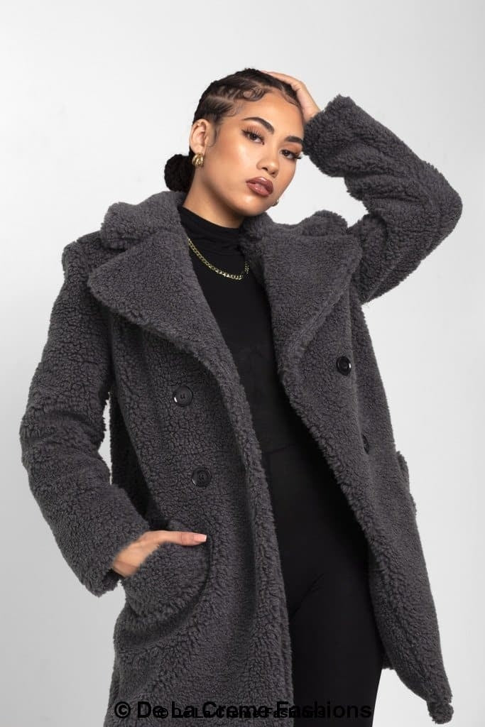 Janine Double Breasted Borg Teddy Coat